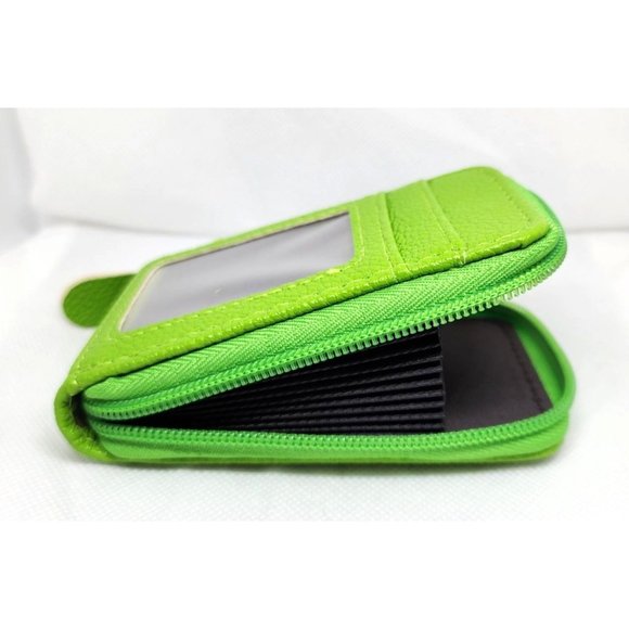 Green Mini Credit Card Case - Multi Card Slot Card Holder Wallet with ID Window - Picture 6 of 13